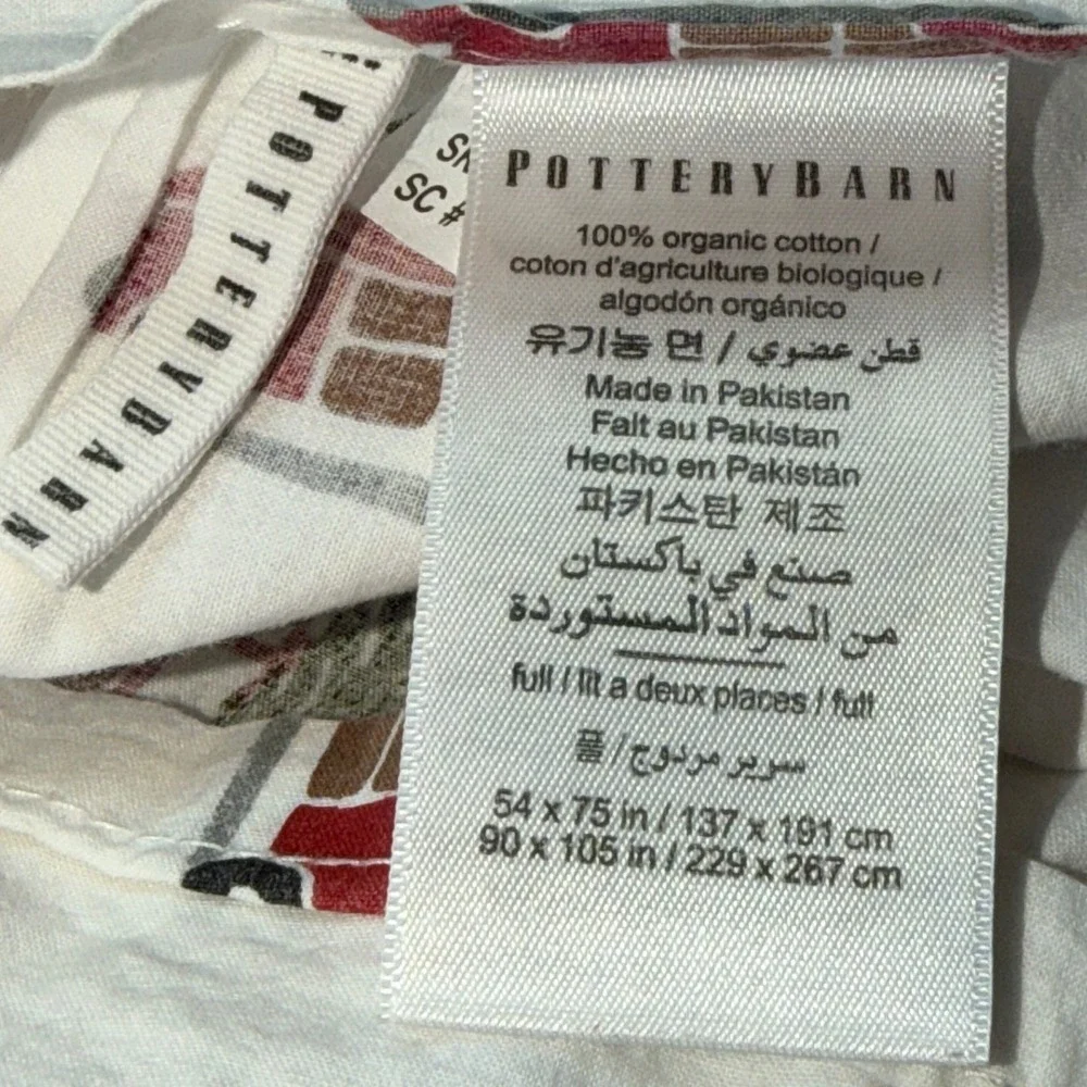 Pottery Barn Full Flat Sheet 100% Organic‎ Cotton Christmas Tree Station Wagon